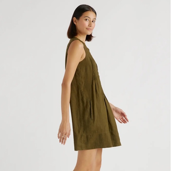 Quince 100% European Linen Sleeveless Swing Dress in Martini Olive NWT - Picture 3 of 10